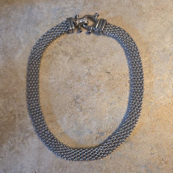 DSMK Stainless Steel Silver tone Thick Mesh Necklace Magnetic Closure Brutalist - Picture 7 of 9